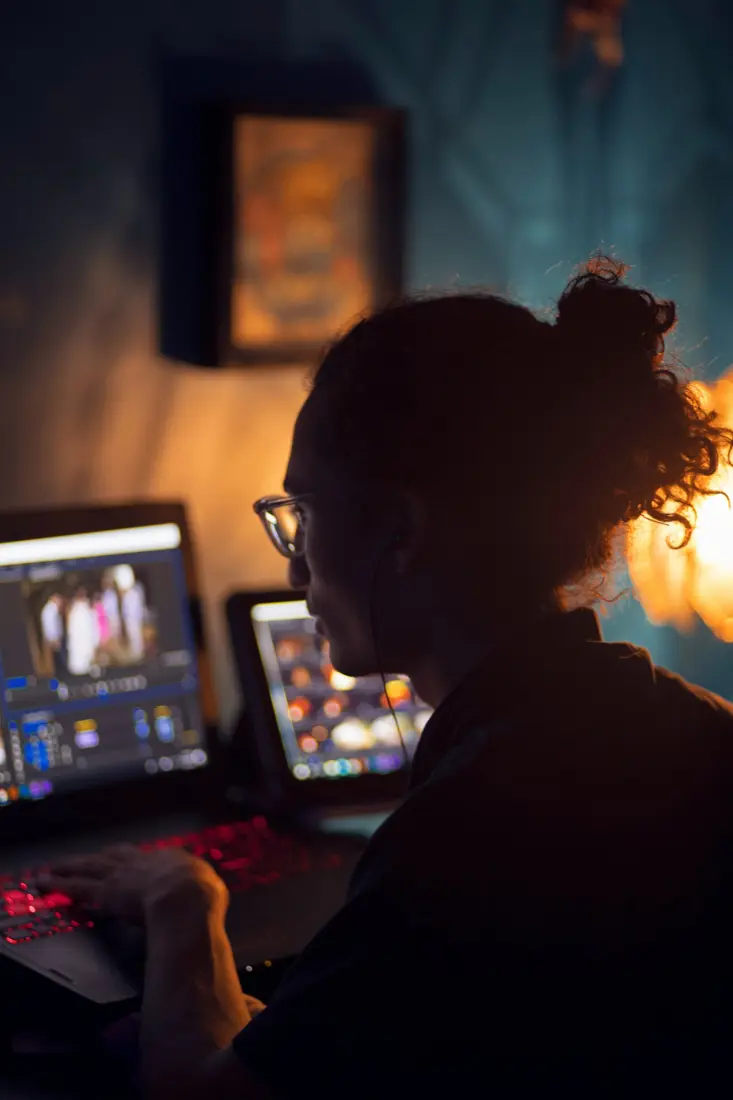 A creator editing late at night